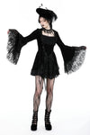 Gothic luxe lace-trim pattern velvet dress DW930