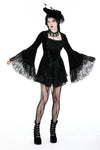 Gothic luxe lace-trim pattern velvet dress DW930