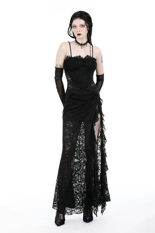 sexy gothic dress goth jacquard halter Cutiekill adjustable spaghetti straps Gothic lace see-through sexy waist