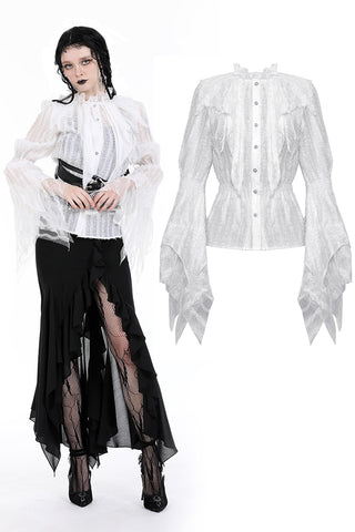 White ruffle neck and sleeves sexy strip blouse IW109