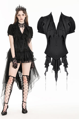 Deep V-neck gothic pleated blouse IW112-1