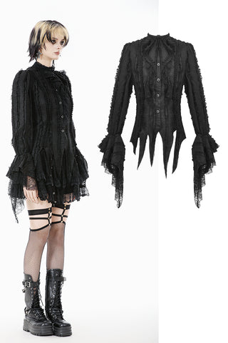 Tattered Silhouette Gothic Shirt with Burnt-Edge Lace IW128