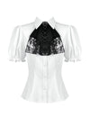 Gothic White Blouse with Lace Cravat & Jewel Brooch IW129