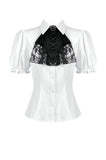 Gothic White Blouse with Lace Cravat & Jewel Brooch IW129