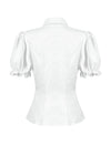 Gothic White Blouse with Lace Cravat & Jewel Brooch IW129