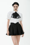 Gothic White Blouse with Lace Cravat & Jewel Brooch IW129
