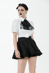 Gothic White Blouse with Lace Cravat & Jewel Brooch IW129