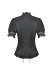 Vintage Lolita Blouse with Pinstripe Texture, Guipure Lace and Detachable Cameo Bow IW146BK