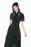 Vintage Lolita Blouse with Pinstripe Texture, Guipure Lace and Detachable Cameo Bow IW146BK