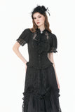 Vintage Lolita Blouse with Pinstripe Texture, Guipure Lace and Detachable Cameo Bow IW146BK