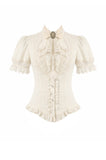 Daylight Verse - Retro Victorian Lace Patchwork Puff Sleeve Slim Blouse IW146WH