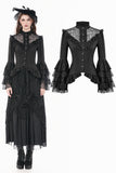 Victorian Gothic Blouse with Ruffled Collar and Layered Lace Bell Sleeves IW147