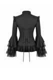 Victorian Gothic Blouse with Ruffled Collar and Layered Lace Bell Sleeves IW147