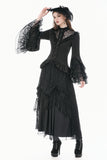 Victorian Gothic Blouse with Ruffled Collar and Layered Lace Bell Sleeves IW147