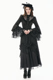 Victorian Gothic Blouse with Ruffled Collar and Layered Lace Bell Sleeves IW147