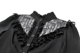 Victorian Gothic Blouse with Ruffled Collar and Layered Lace Bell Sleeves IW147