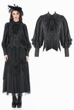 Gothic Victorian Blouse with Rose Jacquard and Ruffled Lace Jabot IW148