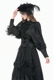 Gothic Victorian Blouse with Rose Jacquard and Ruffled Lace Jabot IW148