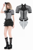 Goth Academy Style Striped Bat Collar Spiderweb Swish Tail Blouse IW149