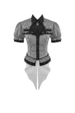 Goth Academy Style Striped Bat Collar Spiderweb Swish Tail Blouse IW149