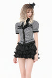 Goth Academy Style Striped Bat Collar Spiderweb Swish Tail Blouse IW149