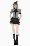 Goth Academy Style Striped Bat Collar Spiderweb Swish Tail Blouse IW149
