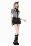 Goth Academy Style Striped Bat Collar Spiderweb Swish Tail Blouse IW149