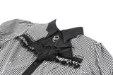 Goth Academy Style Striped Bat Collar Spiderweb Swish Tail Blouse IW149