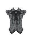 Gothic Striped blouse with Crow Emblem, Ruffled Wing Sleeves and Victorian Swallowtail Hem IW152