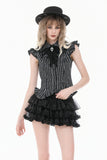 Gothic Striped blouse with Crow Emblem, Ruffled Wing Sleeves and Victorian Swallowtail Hem IW152