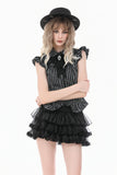 Gothic Striped blouse with Crow Emblem, Ruffled Wing Sleeves and Victorian Swallowtail Hem IW152