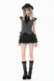 Gothic Striped blouse with Crow Emblem, Ruffled Wing Sleeves and Victorian Swallowtail Hem IW152
