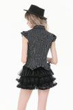 Gothic Striped blouse with Crow Emblem, Ruffled Wing Sleeves and Victorian Swallowtail Hem IW152