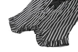 Gothic Striped blouse with Crow Emblem, Ruffled Wing Sleeves and Victorian Swallowtail Hem IW152