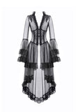 Gothic Retro Sheer Lace Patchwork Deep-V Flare Sleeve Duster JW301