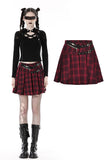 Punk red plaid pleated skirt KW277