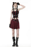 Punk red plaid pleated skirt KW277