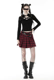 Punk red plaid pleated skirt KW277