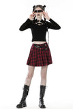 Punk red plaid pleated skirt KW277