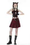 Punk red plaid pleated skirt KW277