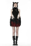 Punk devil black red cross check mini skirt KW288