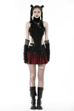 Punk devil black red cross check mini skirt KW288