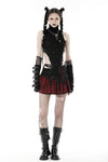 Punk devil black red cross check mini skirt KW288