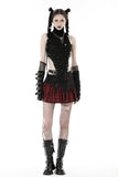 Punk devil black red cross check mini skirt KW288