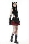 Punk devil black red cross check mini skirt KW288