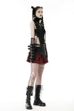 Punk devil black red cross check mini skirt KW288