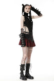 Punk devil black red cross check mini skirt KW288