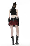 Punk devil black red cross check mini skirt KW288