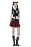 Punk PU red plaid mini skirt KW290