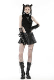 Punk PU metal belt asymmetrical pleated mini skirt KW304